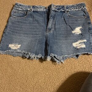 Trendy Blue Distressed Jean Shorts